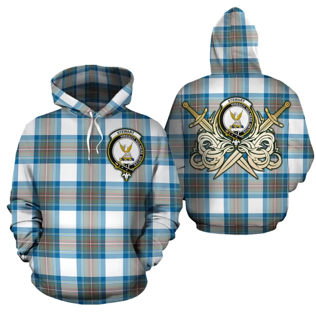 Printivon Stewart Muted Blue Clan Crest Tartan Scottish Gold Thistle Hoodie
