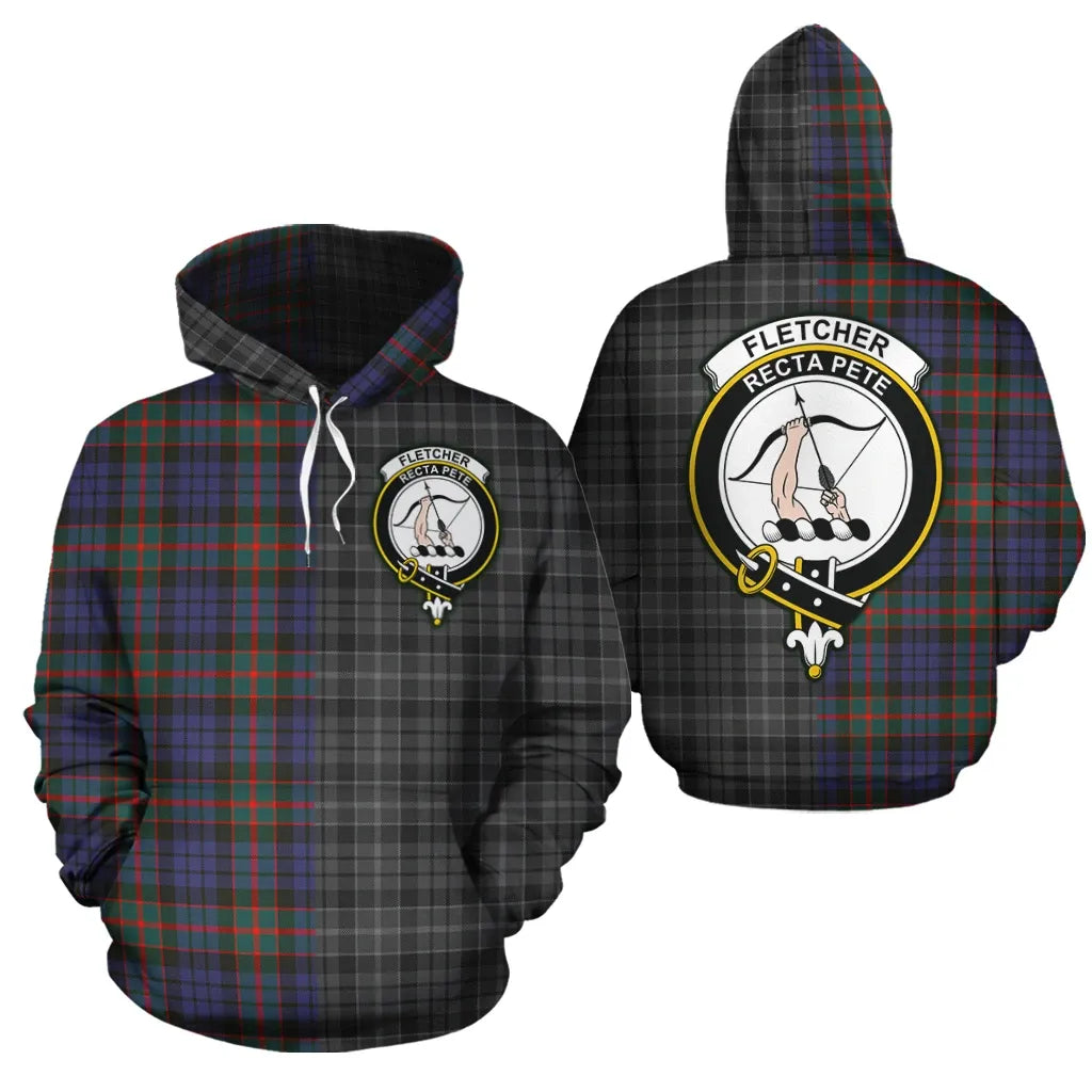 Printivon Fletcher Of Dunans Clan Half Of Me New Version Crest Tartan Hoodie
