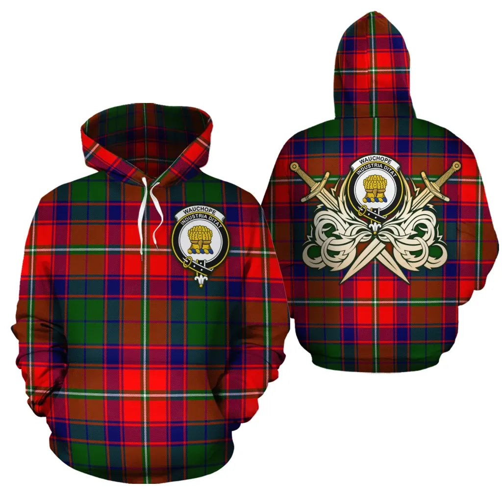 Printivon Wauchope Clan Crest Tartan Scottish Gold Thistle Hoodie