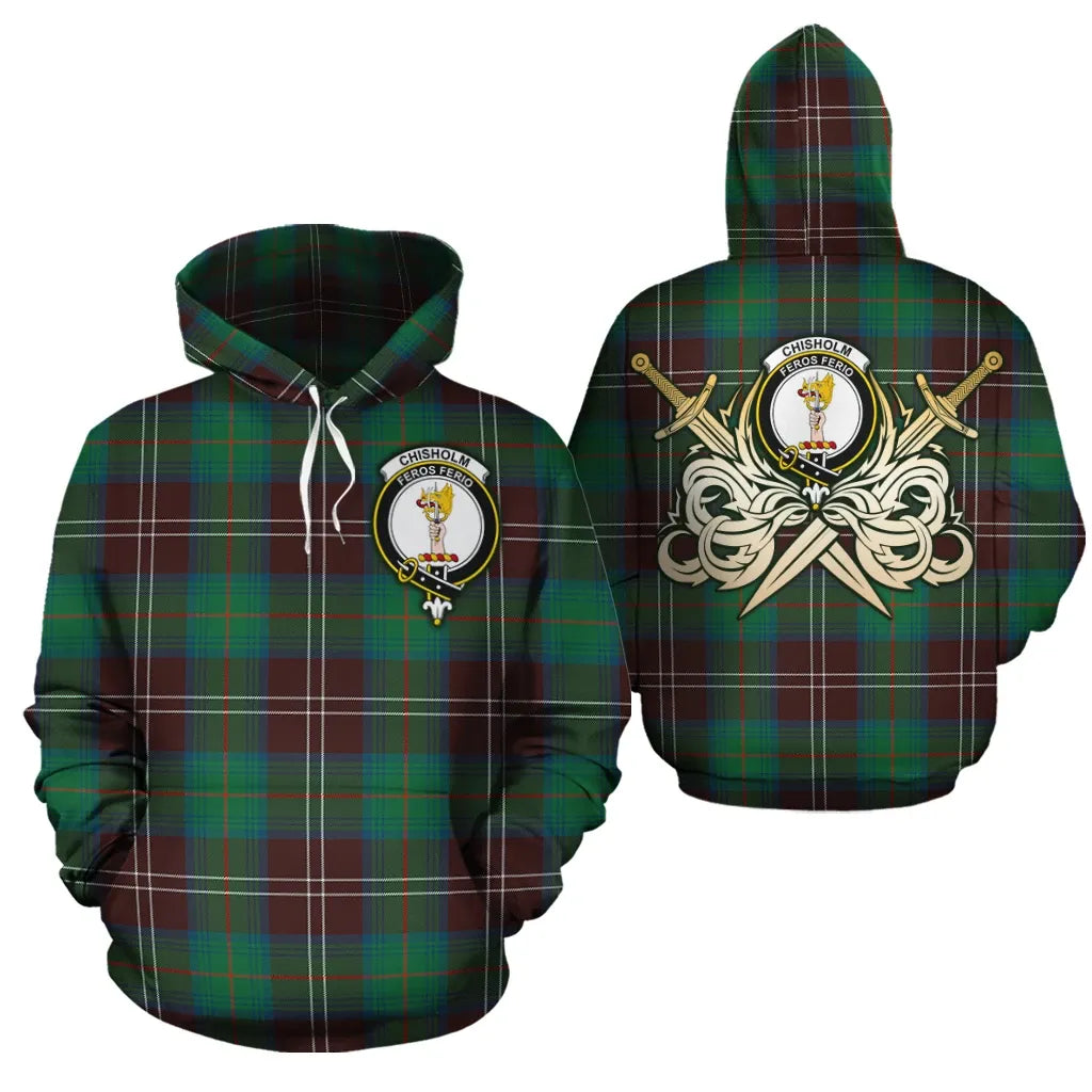 Printivon Chisholm Hunting Ancient Clan Crest Tartan Scottish Gold Thistle Hoodie