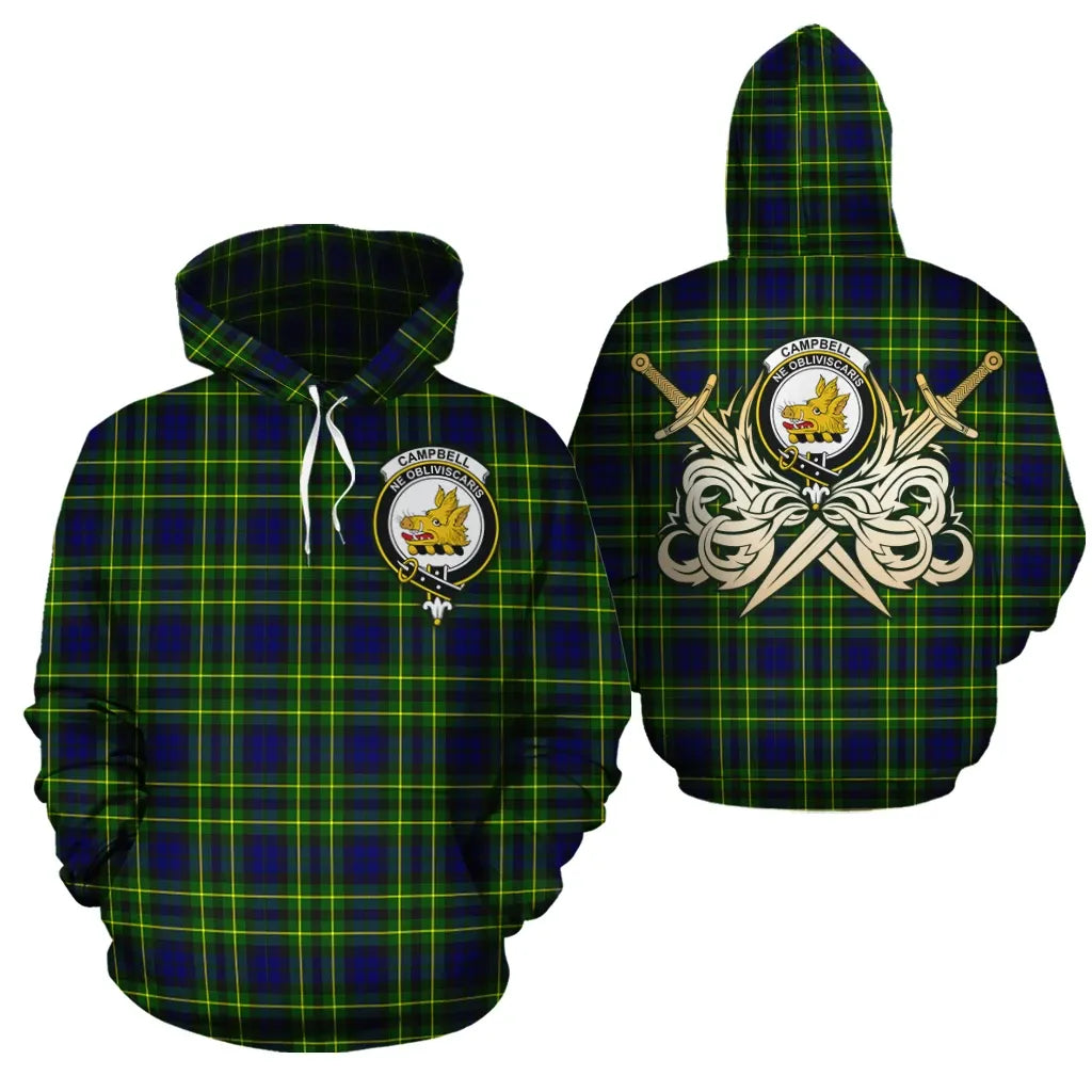Printivon Campbell Of Breadalbane Modern Clan Crest Tartan Scottish Gold Thistle Hoodie