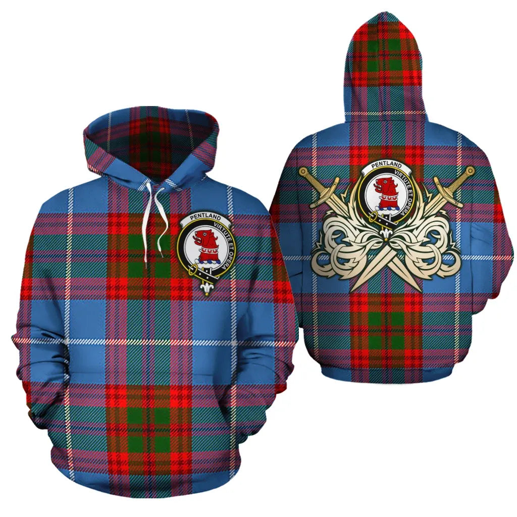 Printivon Pentland Clan Crest Tartan Scottish Gold Thistle Hoodie