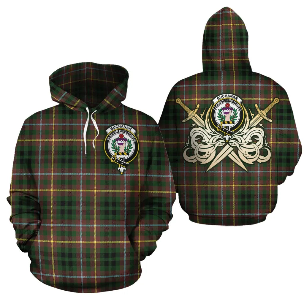 Printivon Buchanan Hunting Clan Crest Tartan Scottish Gold Thistle Hoodie