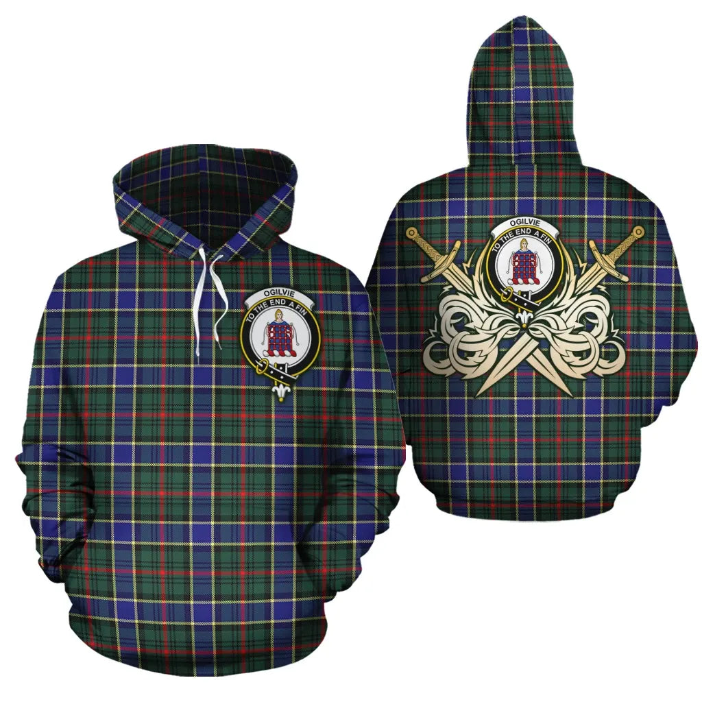 Printivon Ogilvie Hunting Modern Clan Crest Tartan Scottish Gold Thistle Hoodie