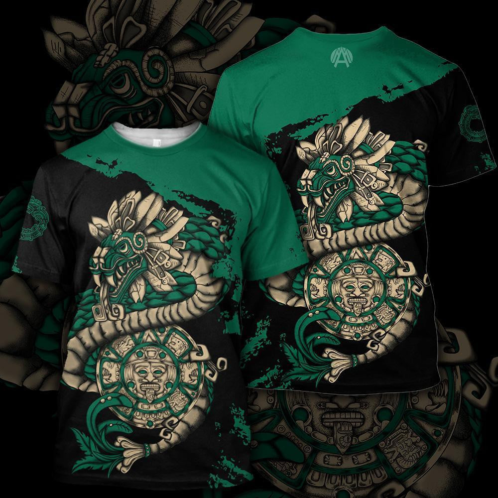 Mexico Aztec T Shirt Quetzalcoatl Sun Stone