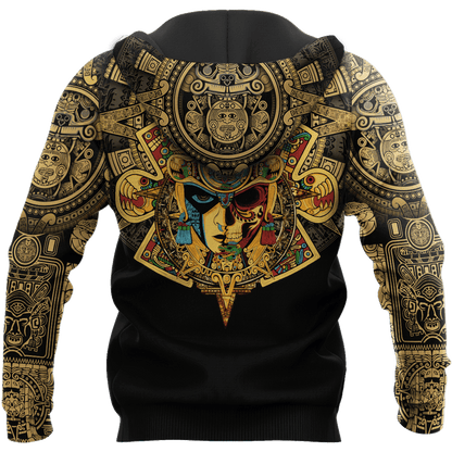 Mexico Aztec Skull Warrior Sun Stone All Over Printed Hoodie Unisex