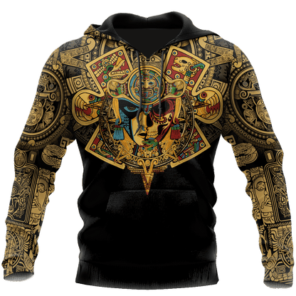 Mexico Aztec Skull Warrior Sun Stone All Over Printed Hoodie Unisex