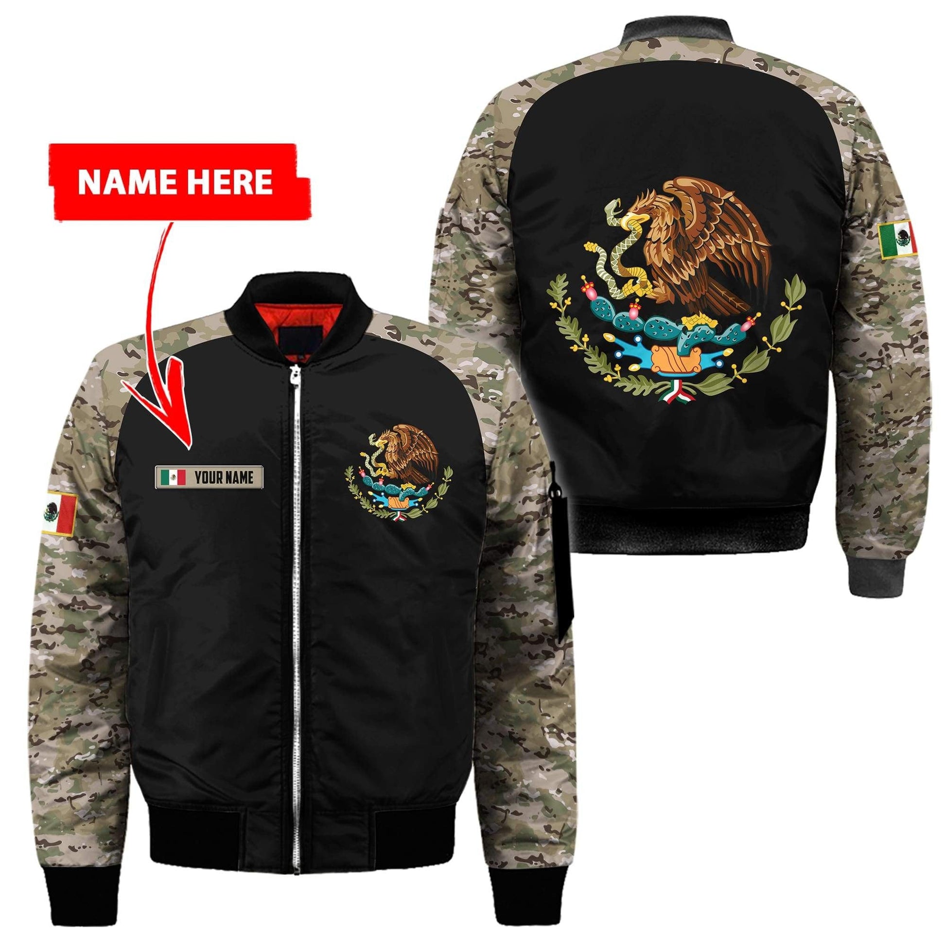 Mexico Coat Of Arms No02 Personalized Name 3D Unisex Bomber Jacket