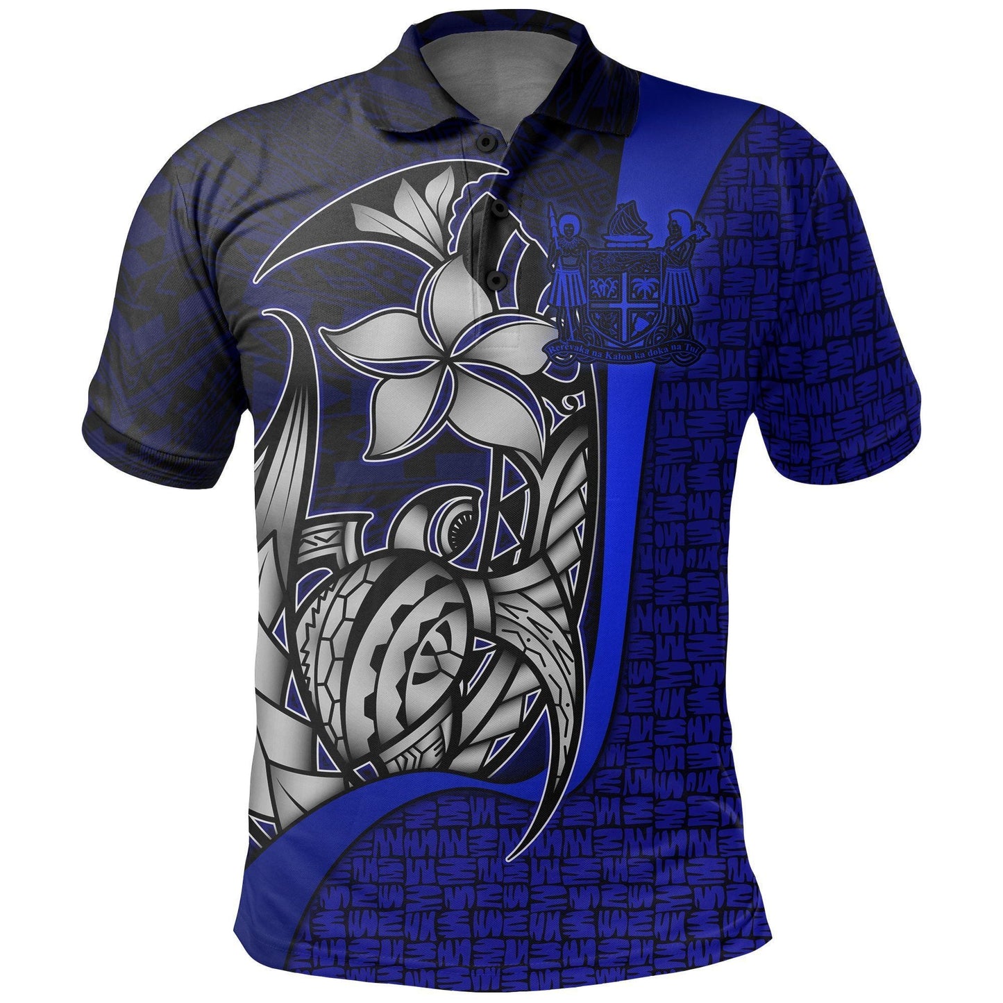 Polynesian Polo Shirt - Fiji Polo Shirt Blue Coat of Arm - Turtle With Hook