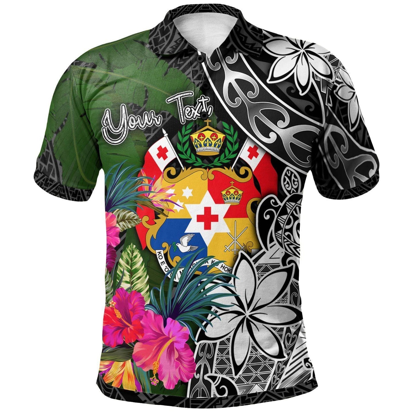 Polynesian Polo Shirt - Personalize Tonga Polo Shirt Turtle Plumeria Banana Leaf