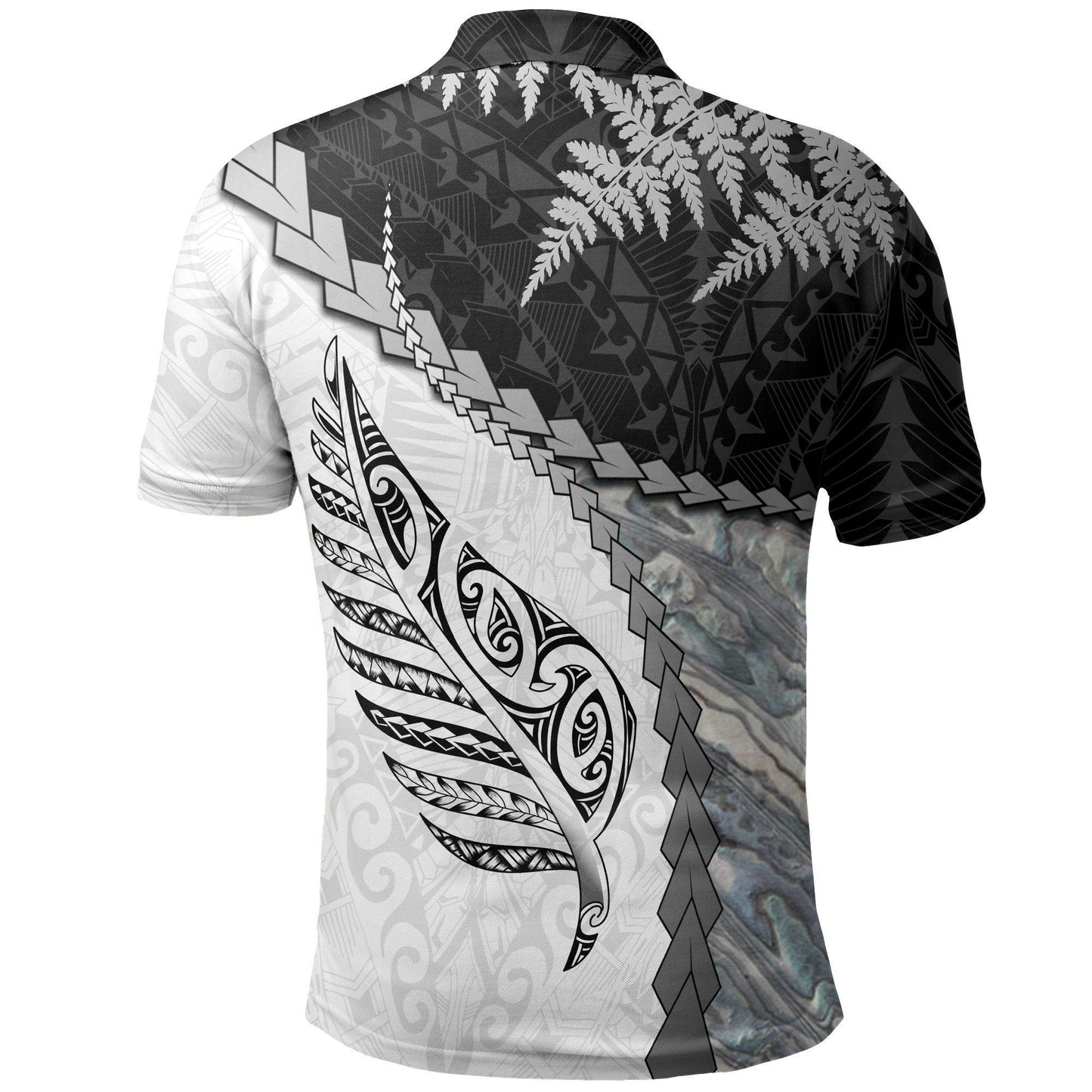 Polynesian Polo Shirt - Paua Shell Maori Silver Fern Polo Shirt White