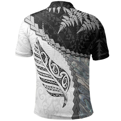 Polynesian Polo Shirt - Paua Shell Maori Silver Fern Polo Shirt White
