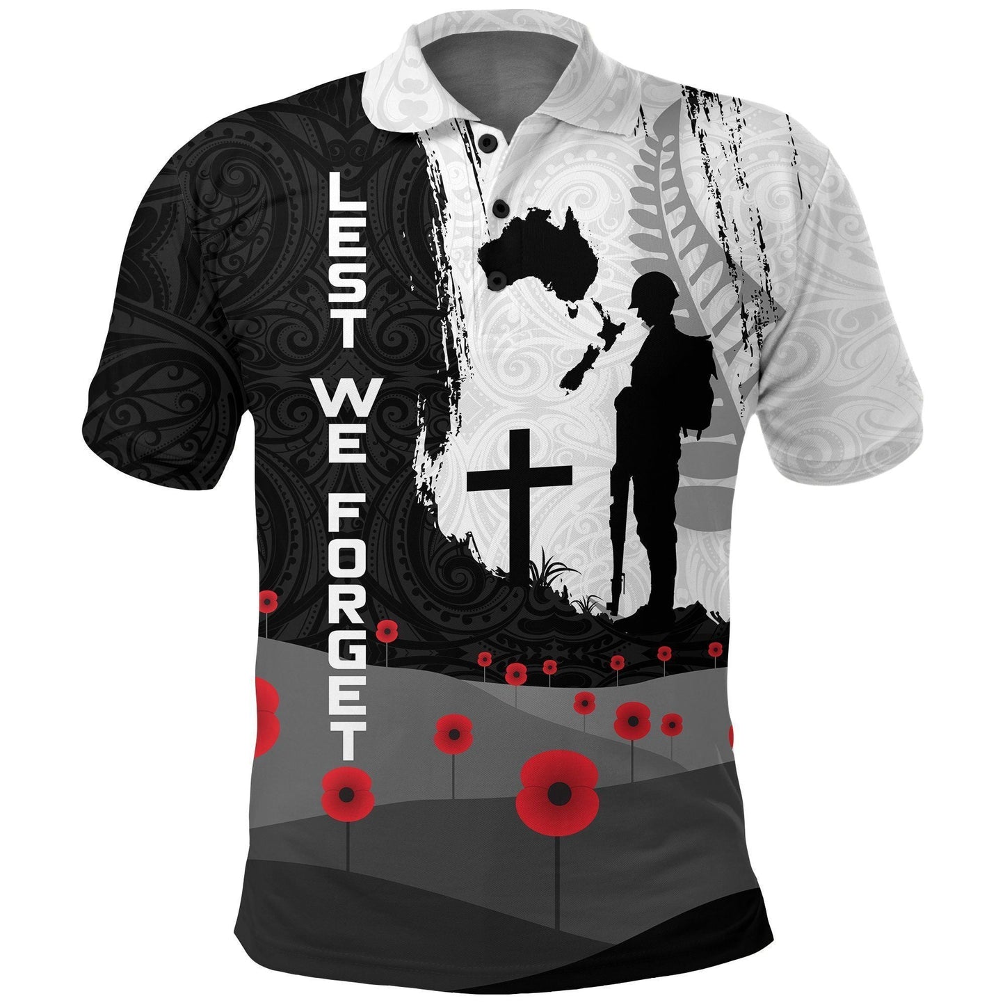 Polynesian Polo Shirt - Anzac Day Polo Shirt, New Zealand Australia Lest We Forget Golf Shirt