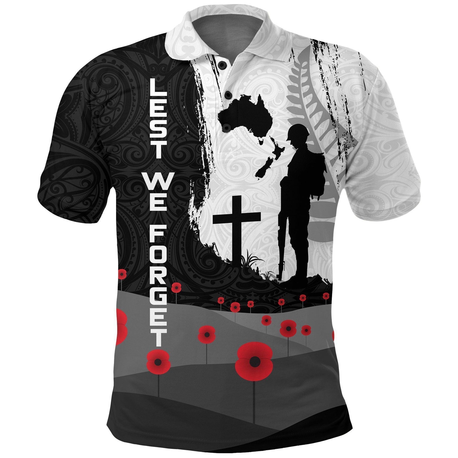Polynesian Polo Shirt - Anzac Day Polo Shirt, New Zealand Australia Lest We Forget Golf Shirt