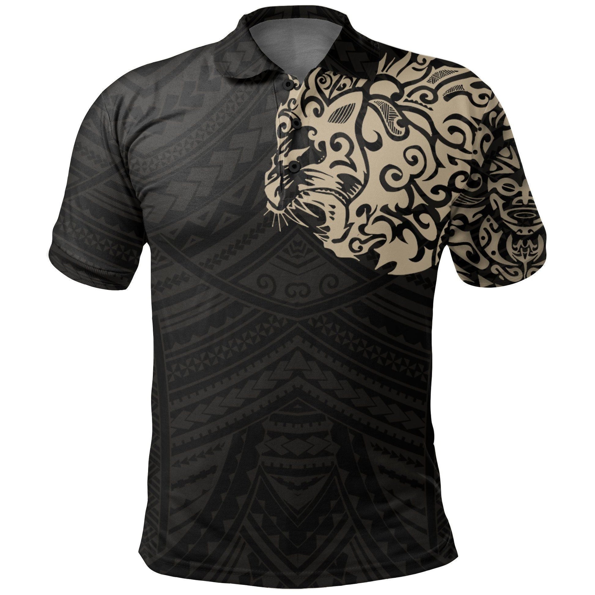 Polynesian Polo Shirt - New Zealand Maori Polo Shirt, Maori Lion Tattoo Golf Shirt Tan