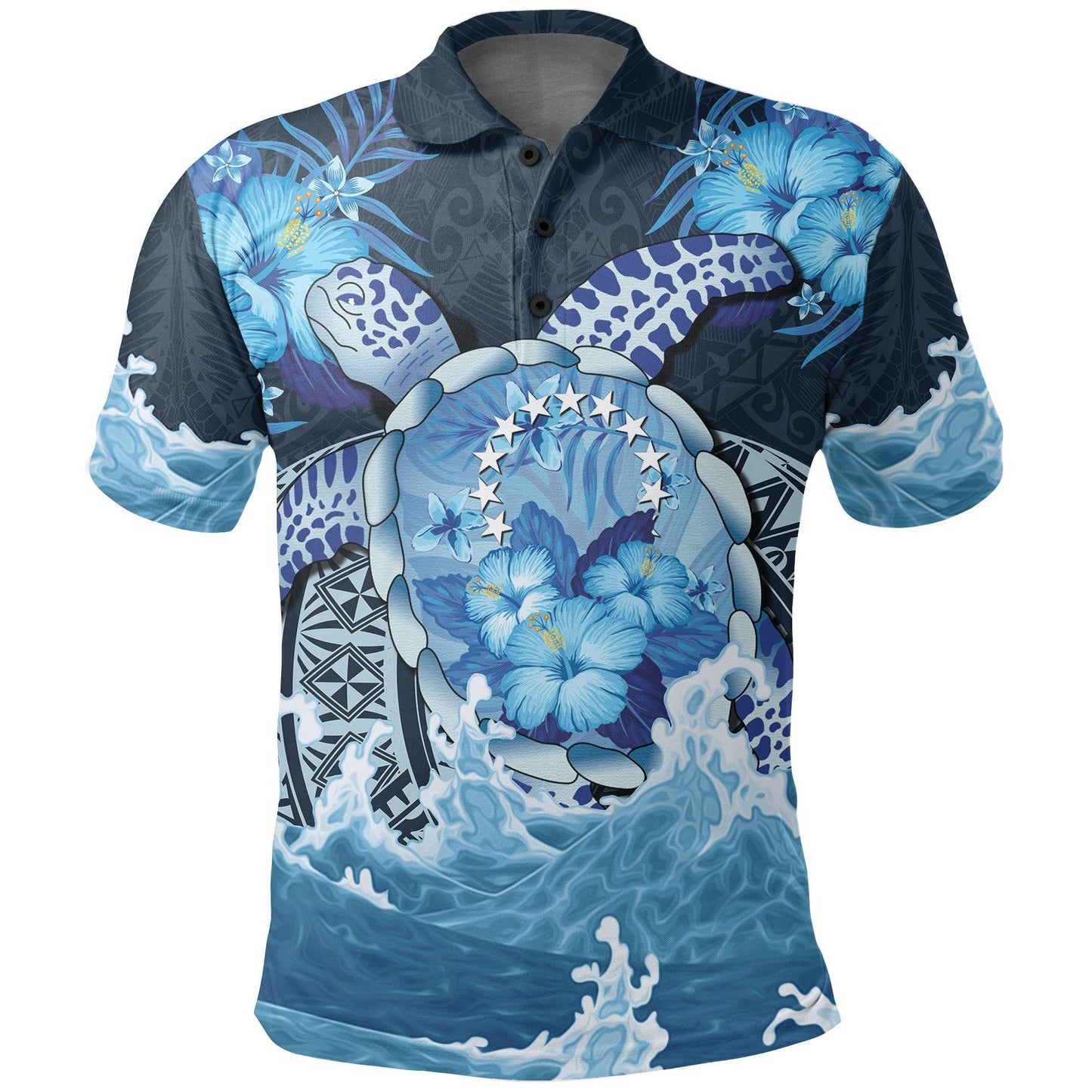 Polynesian Polo Shirt - Cook Islands Polynesian Sea Turtle Hibiscus Polo Shirt