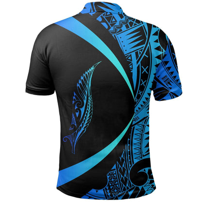 Polynesian Polo Shirt - New Zealand Silver Fern Polo Shirt Maori Tattoo Circle Style - Blue