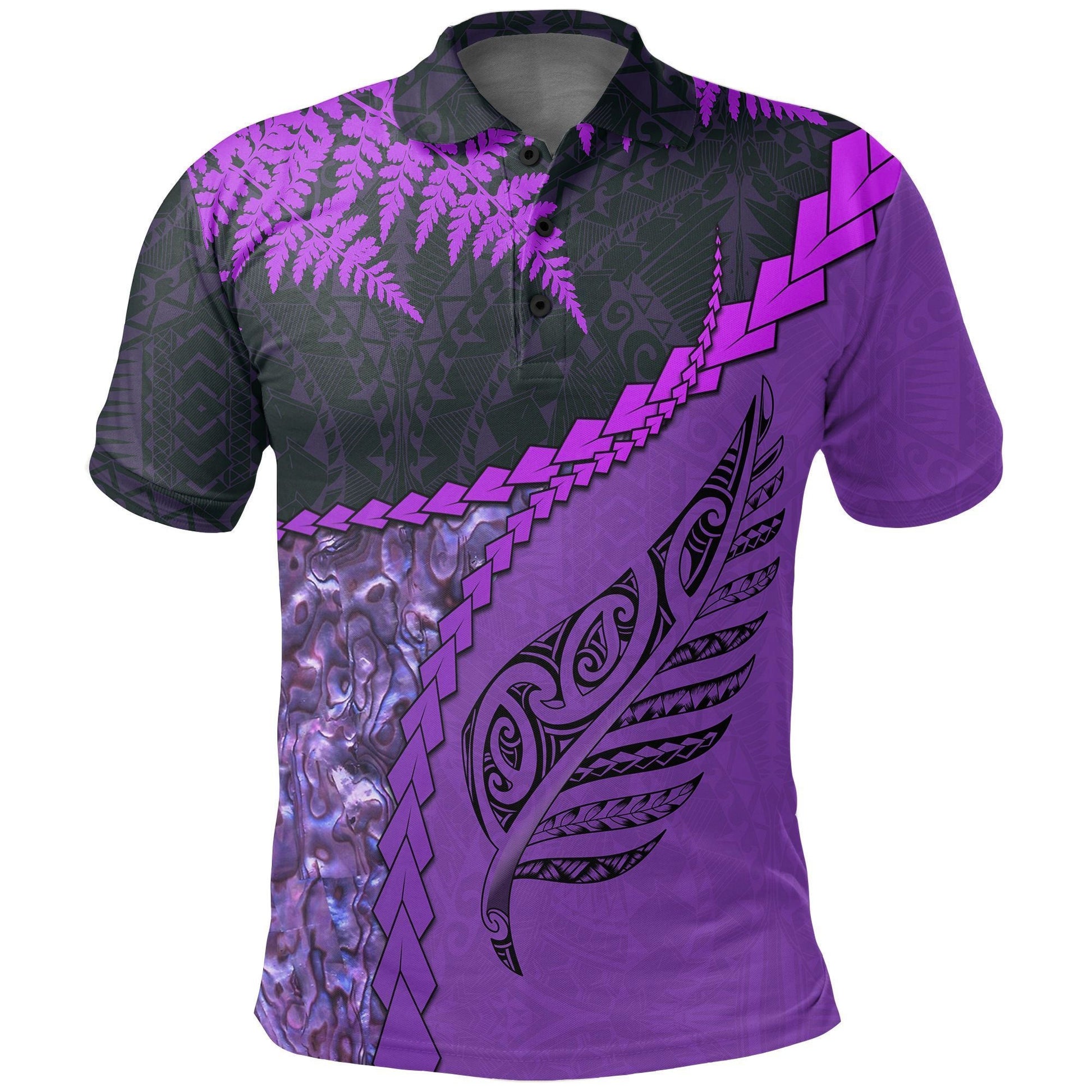 Polynesian Polo Shirt - Paua Shell Maori Silver Fern Polo Shirt Purple