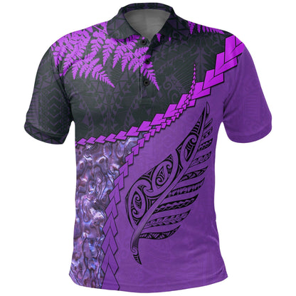 Polynesian Polo Shirt - Paua Shell Maori Silver Fern Polo Shirt Purple