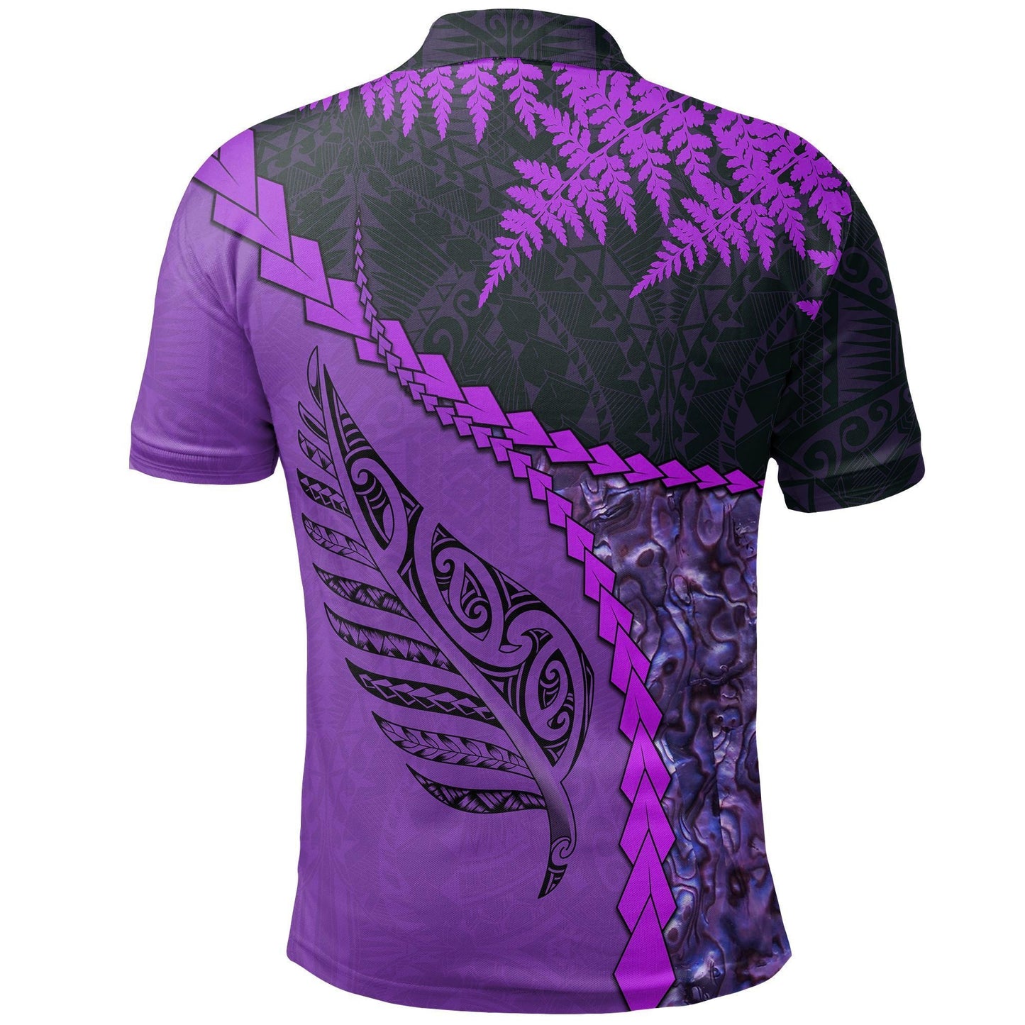 Polynesian Polo Shirt - Paua Shell Maori Silver Fern Polo Shirt Purple