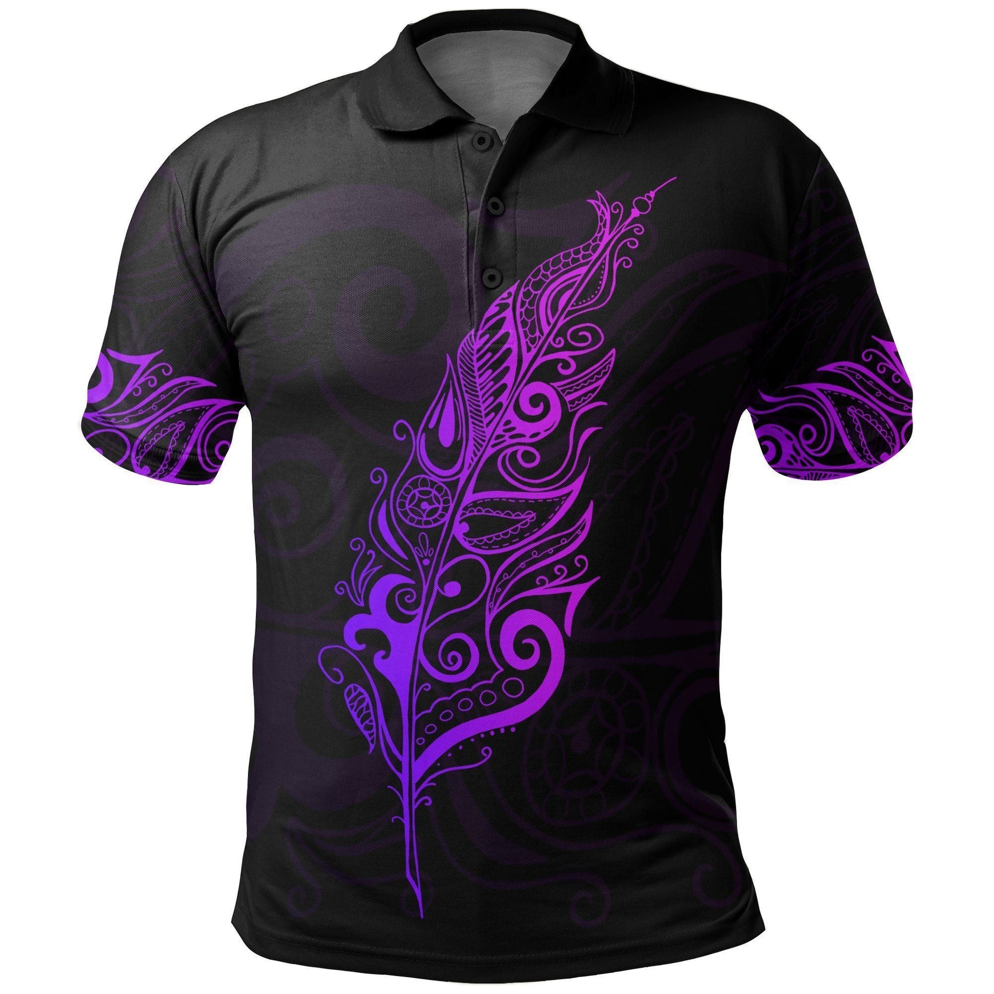 Polynesian Polo Shirt - New Zealand Polo Shirt, Light Silver Fern Golf Shirt - Purple
