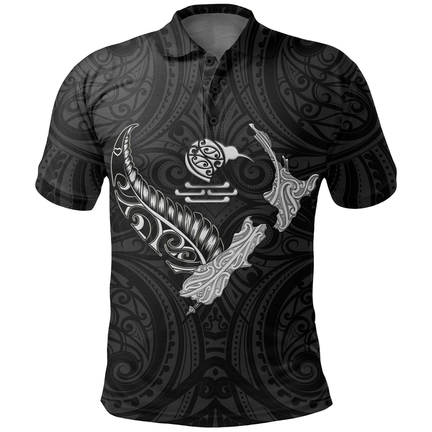 Polynesian Polo Shirt - New Zealand Heart Polo Shirt Map Kiwi mix Silver Fern White