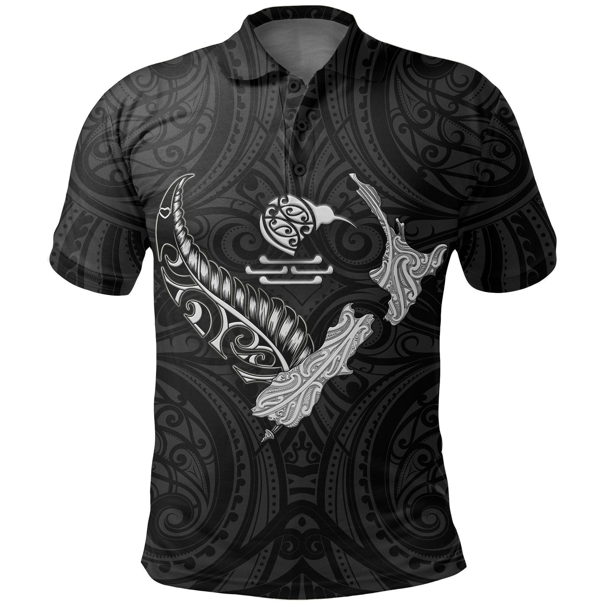 Polynesian Polo Shirt - New Zealand Heart Polo Shirt Map Kiwi mix Silver Fern White