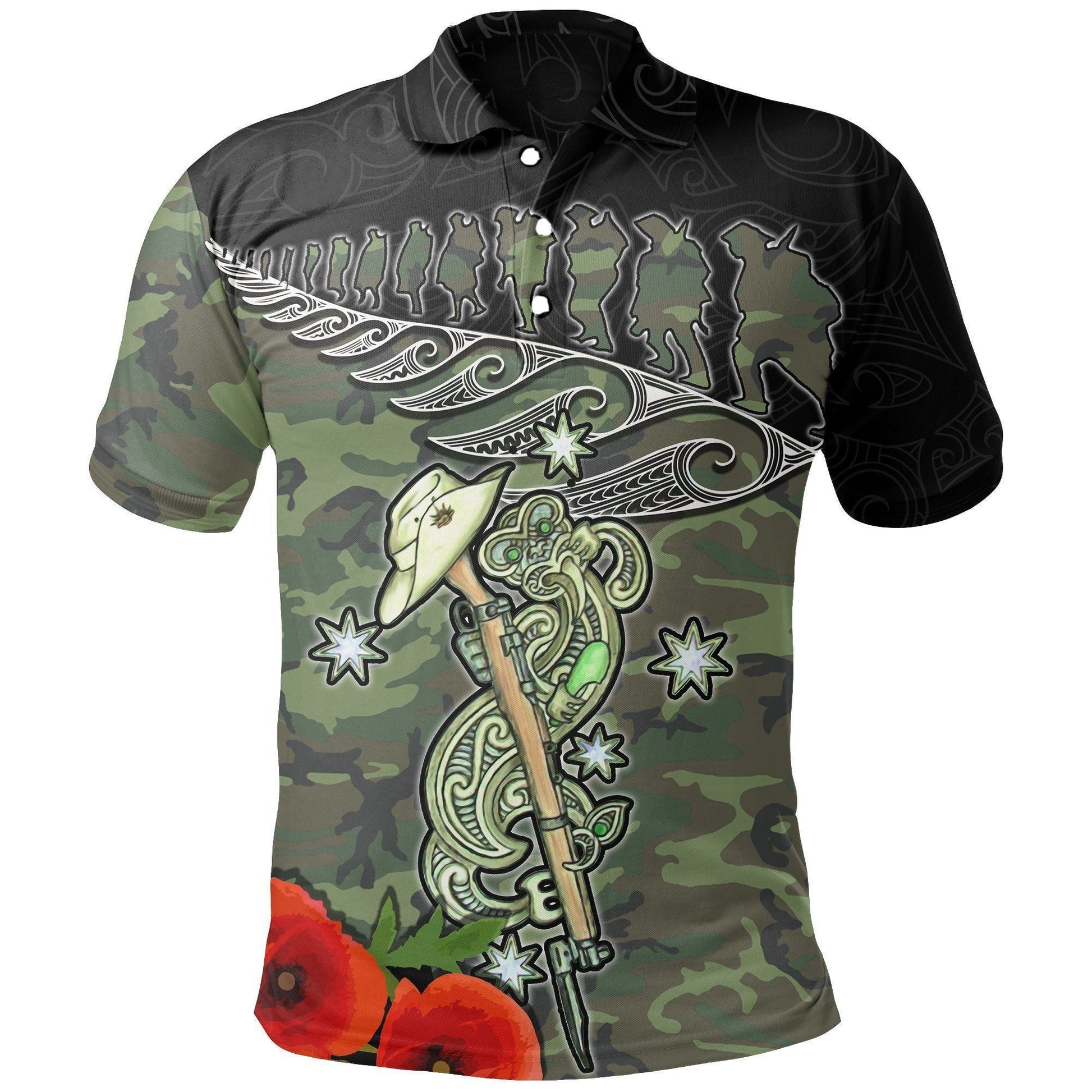 Polynesian Polo Shirt - Aotearoa Polo Shirt Hei Tiki Lest We Forget, New Zealand Anzac Day