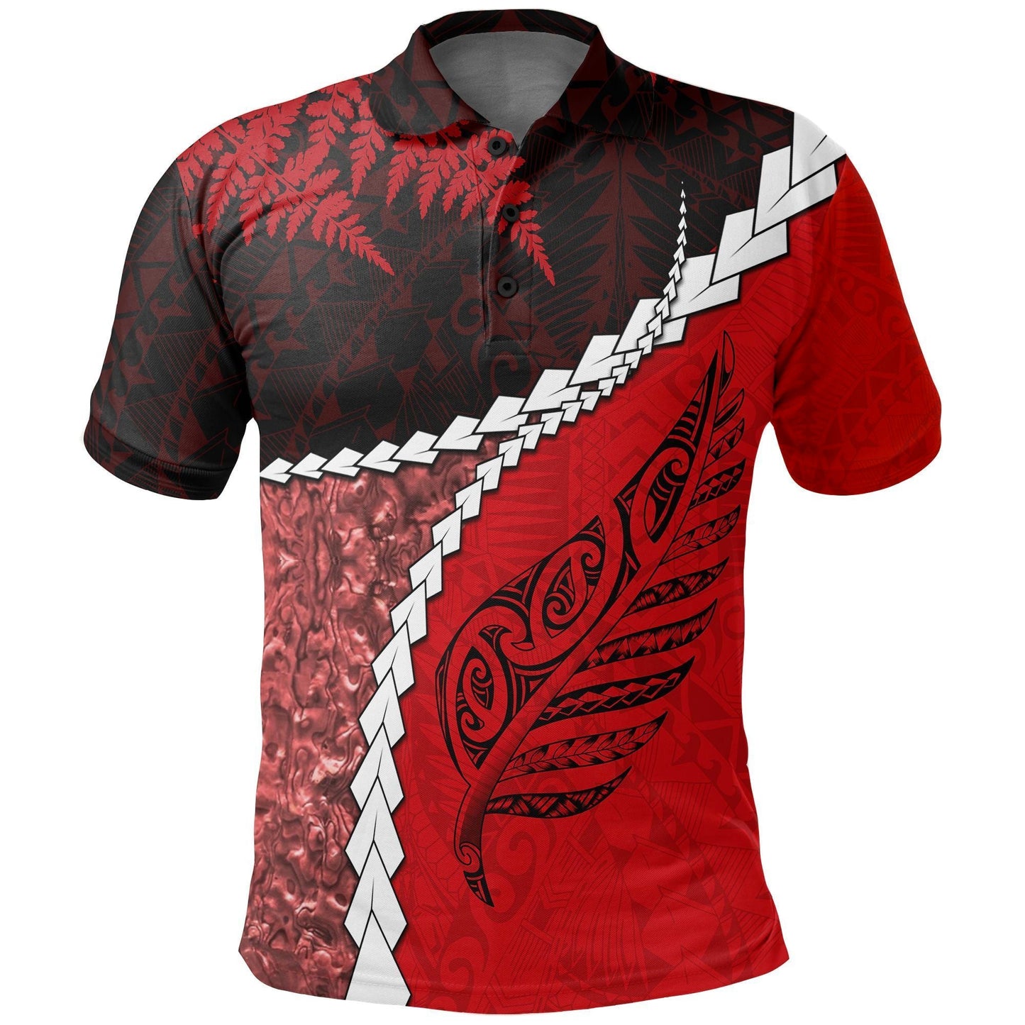 Polynesian Polo Shirt - Paua Shell Maori Silver Fern Polo Shirt Red