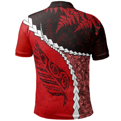 Polynesian Polo Shirt - Paua Shell Maori Silver Fern Polo Shirt Red