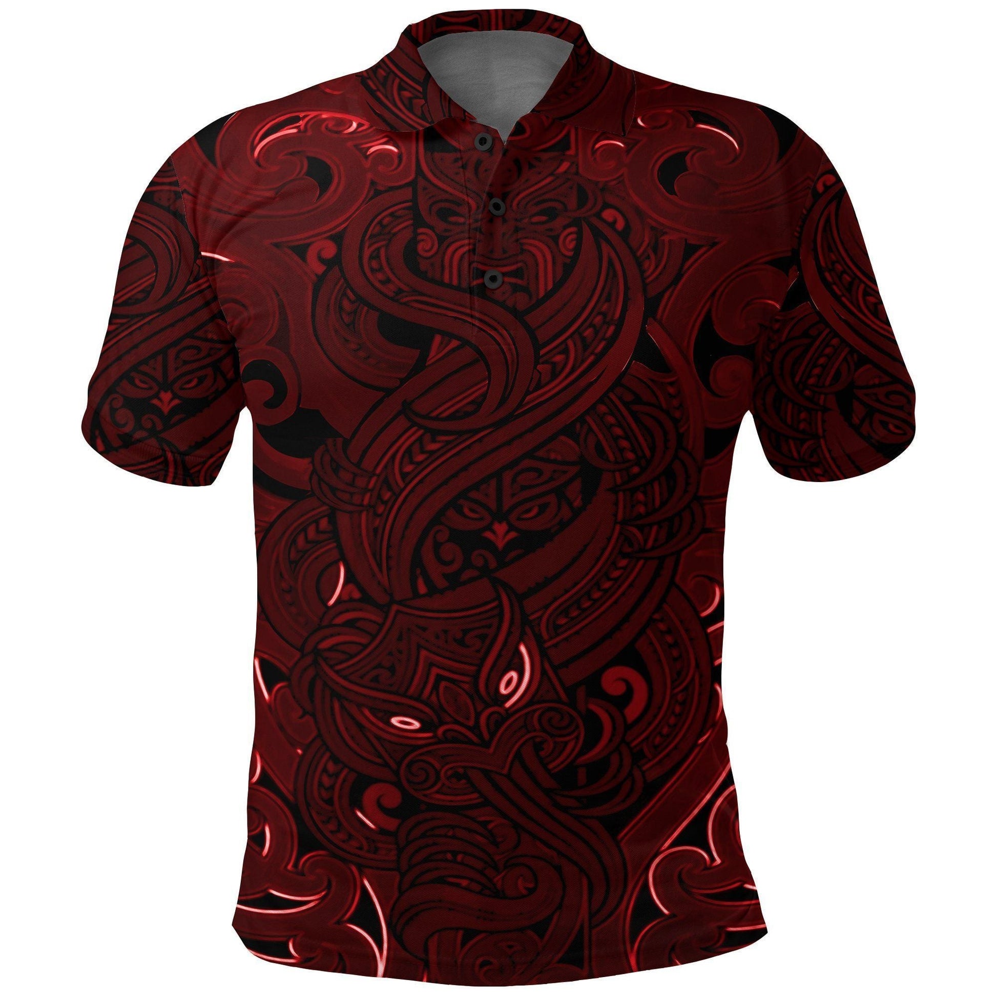 Polynesian Polo Shirt - New Zealand Polo Shirt, Maori Gods Golf Shirt, Tumatauenga God of War - Red