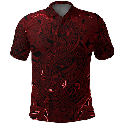 Polynesian Polo Shirt - New Zealand Polo Shirt, Maori Gods Golf Shirt, Tumatauenga God of War - Red