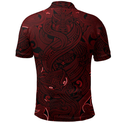 Polynesian Polo Shirt - New Zealand Polo Shirt, Maori Gods Golf Shirt, Tumatauenga God of War - Red