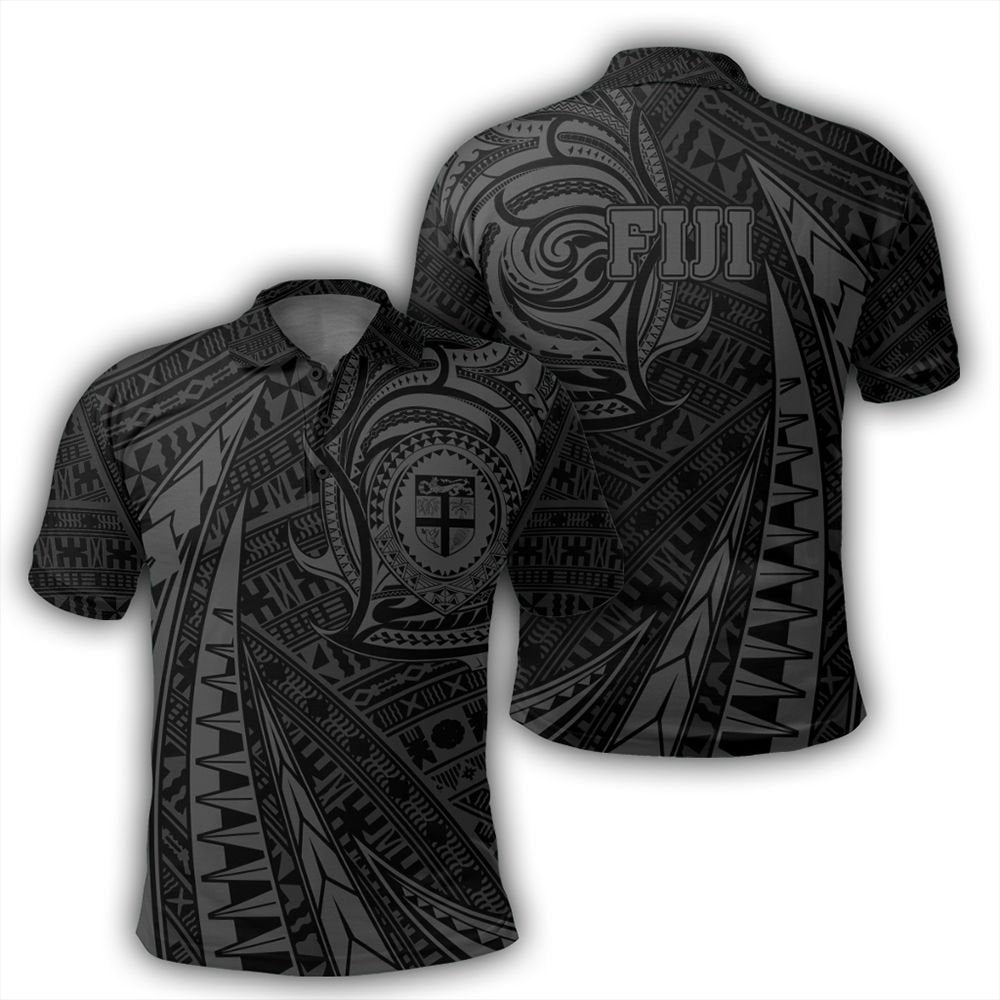 Polynesian Polo Shirt - Polo Shirt Fiji Polo Shirt Melanesia Pattern Pohic Style Gray