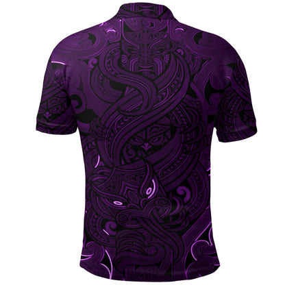 Polynesian Polo Shirt - New Zealand Polo Shirt, Maori Gods Golf Shirt, Tumatauenga God of War - Purple