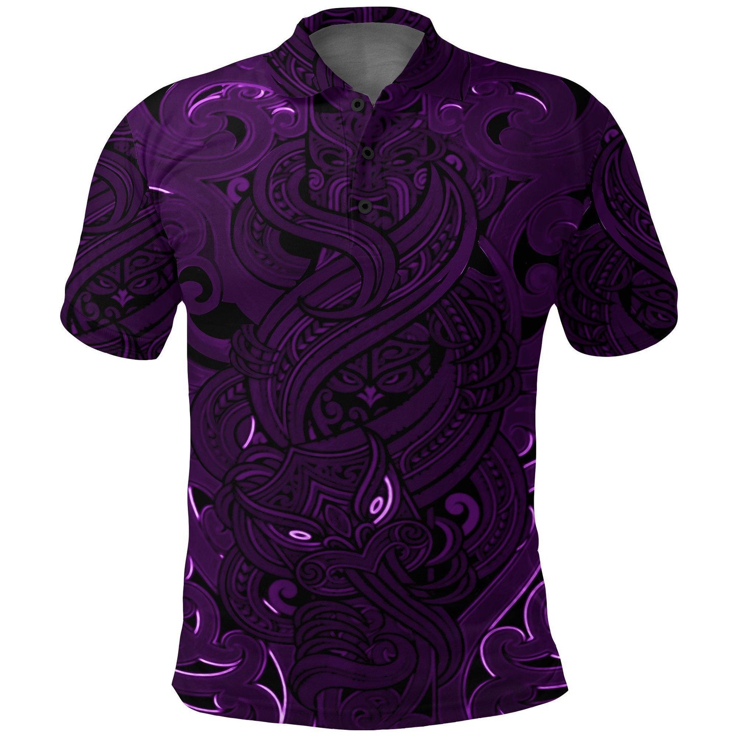Polynesian Polo Shirt - New Zealand Polo Shirt, Maori Gods Golf Shirt, Tumatauenga God of War - Purple