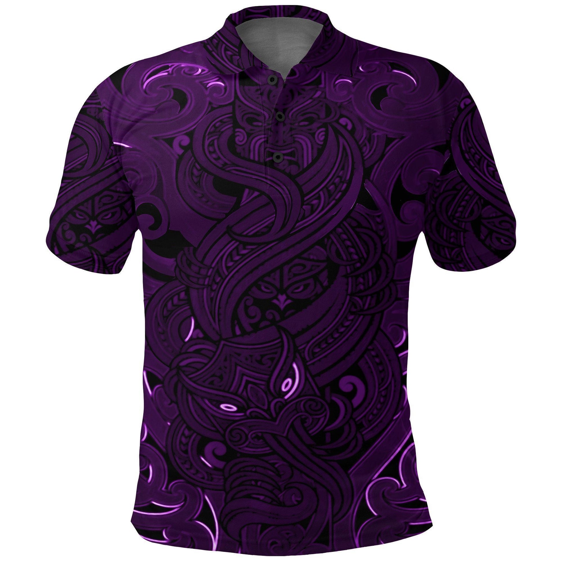 Polynesian Polo Shirt - New Zealand Polo Shirt, Maori Gods Golf Shirt, Tumatauenga God of War - Purple