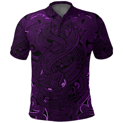 Polynesian Polo Shirt - New Zealand Polo Shirt, Maori Gods Golf Shirt, Tumatauenga God of War - Purple