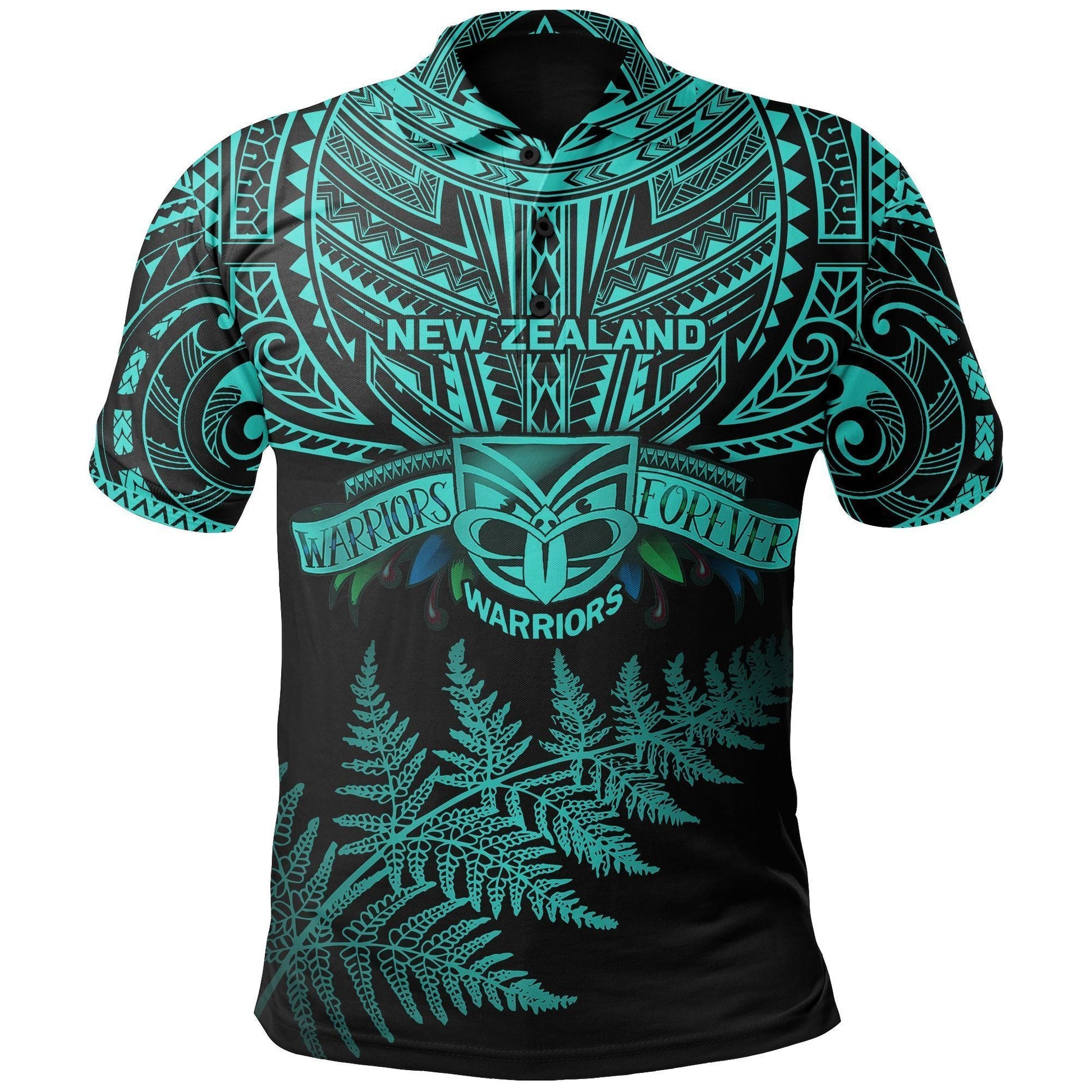 Polynesian Polo Shirt - New Zealand Rugby Polo Shirt Warriors Forever - Silver Fern, Turquoise