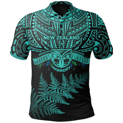 Polynesian Polo Shirt - New Zealand Rugby Polo Shirt Warriors Forever - Silver Fern, Turquoise