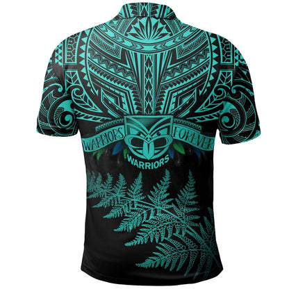 Polynesian Polo Shirt - New Zealand Rugby Polo Shirt Warriors Forever - Silver Fern, Turquoise