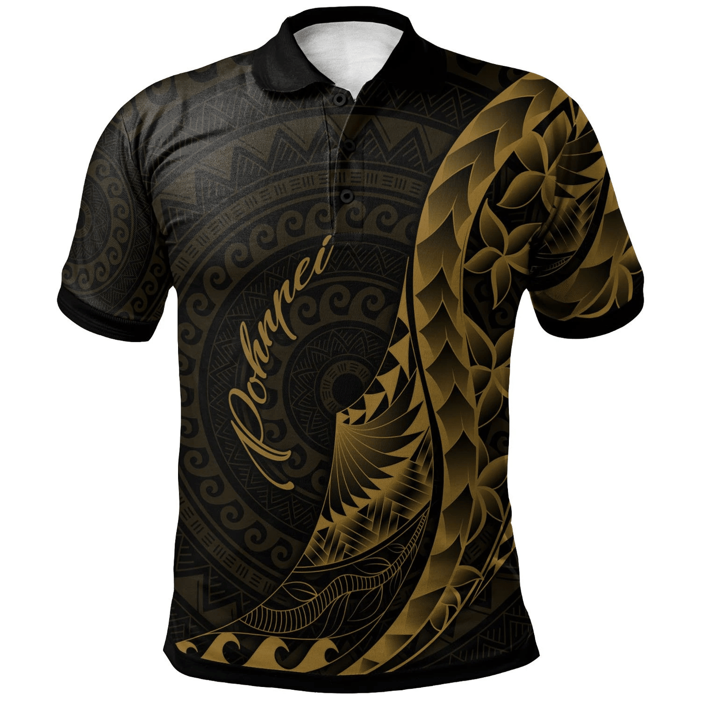 Polynesian Polo Shirt - Pohnpei Polo Shirt Polynesian Pattern Style Gold Color