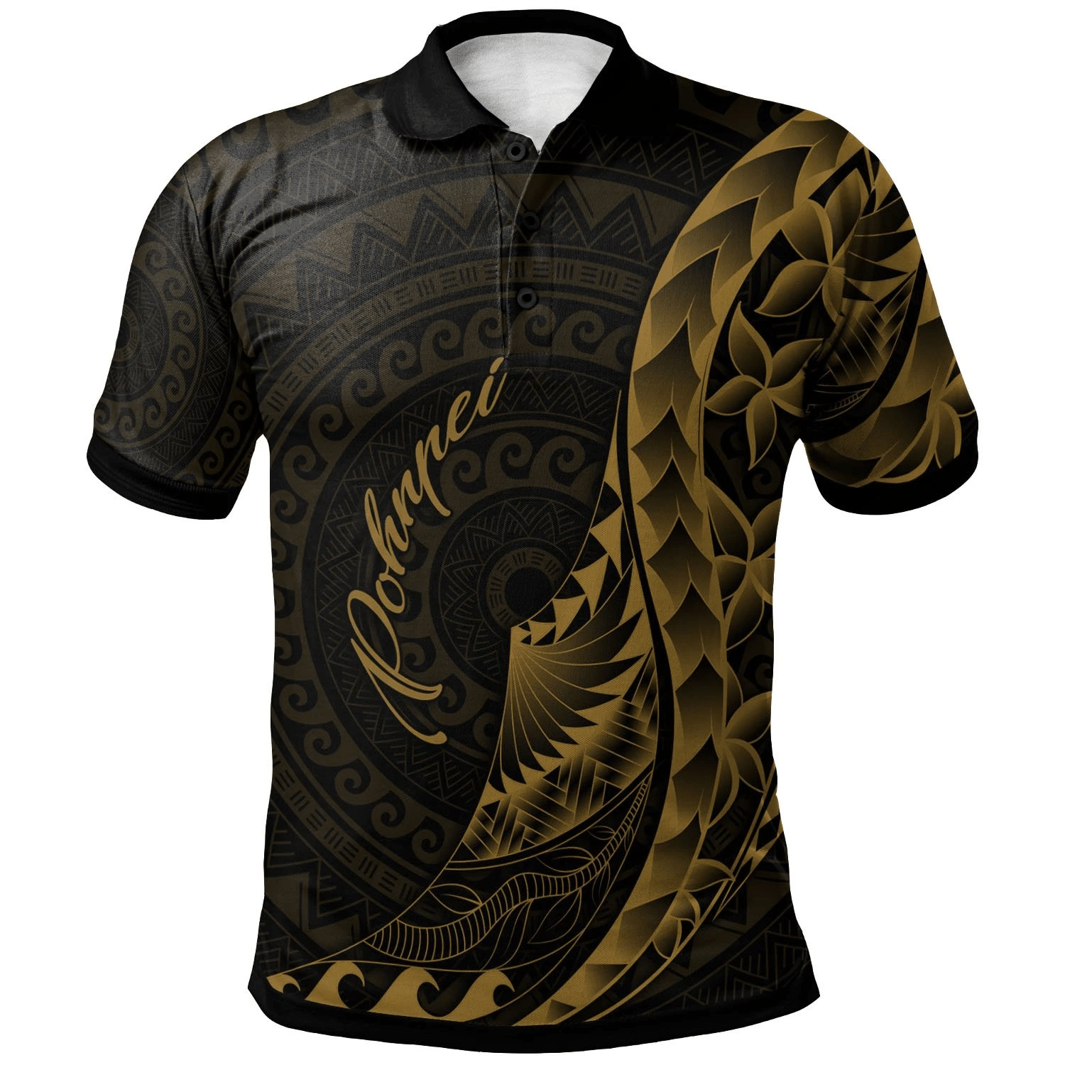 Polynesian Polo Shirt - Pohnpei Polo Shirt Polynesian Pattern Style Gold Color