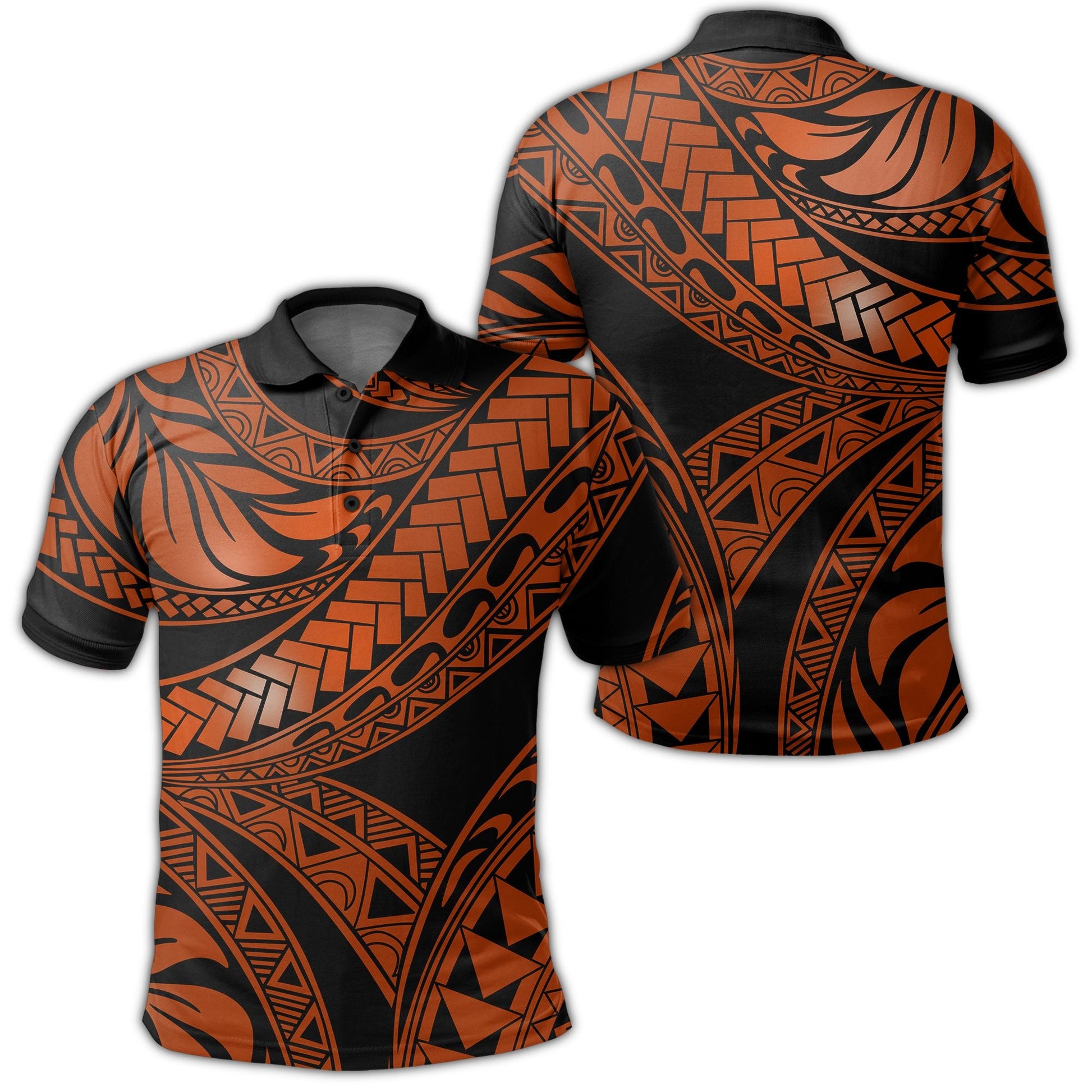 Polynesian Polo Shirt - Polo Shirt Tribal Polynesian Orange Ali Style Polo Shirt