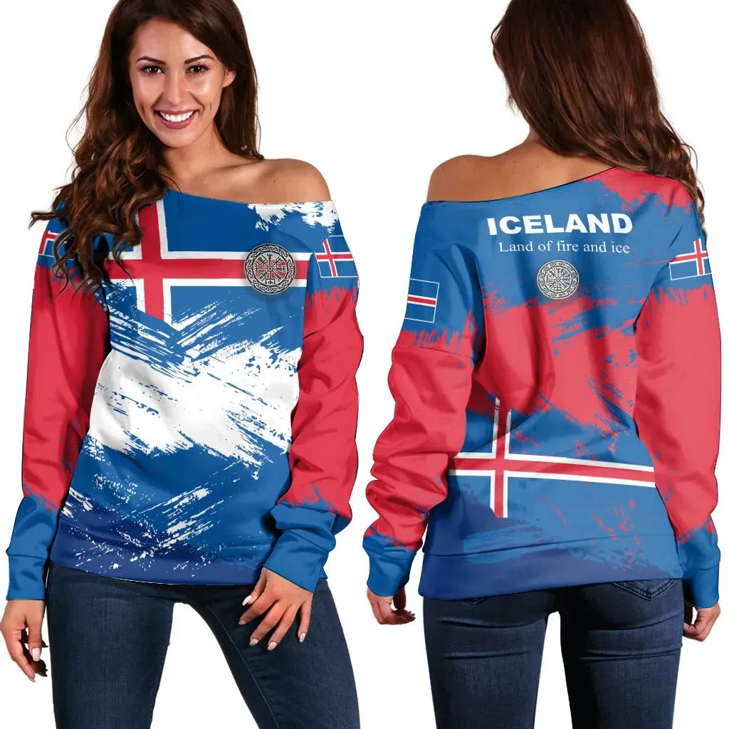 Ireland Off Shoulder Sweater Iceland Flag Brush