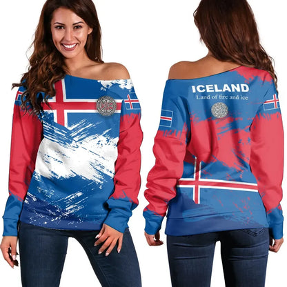 Ireland Off Shoulder Sweater Iceland Flag Brush
