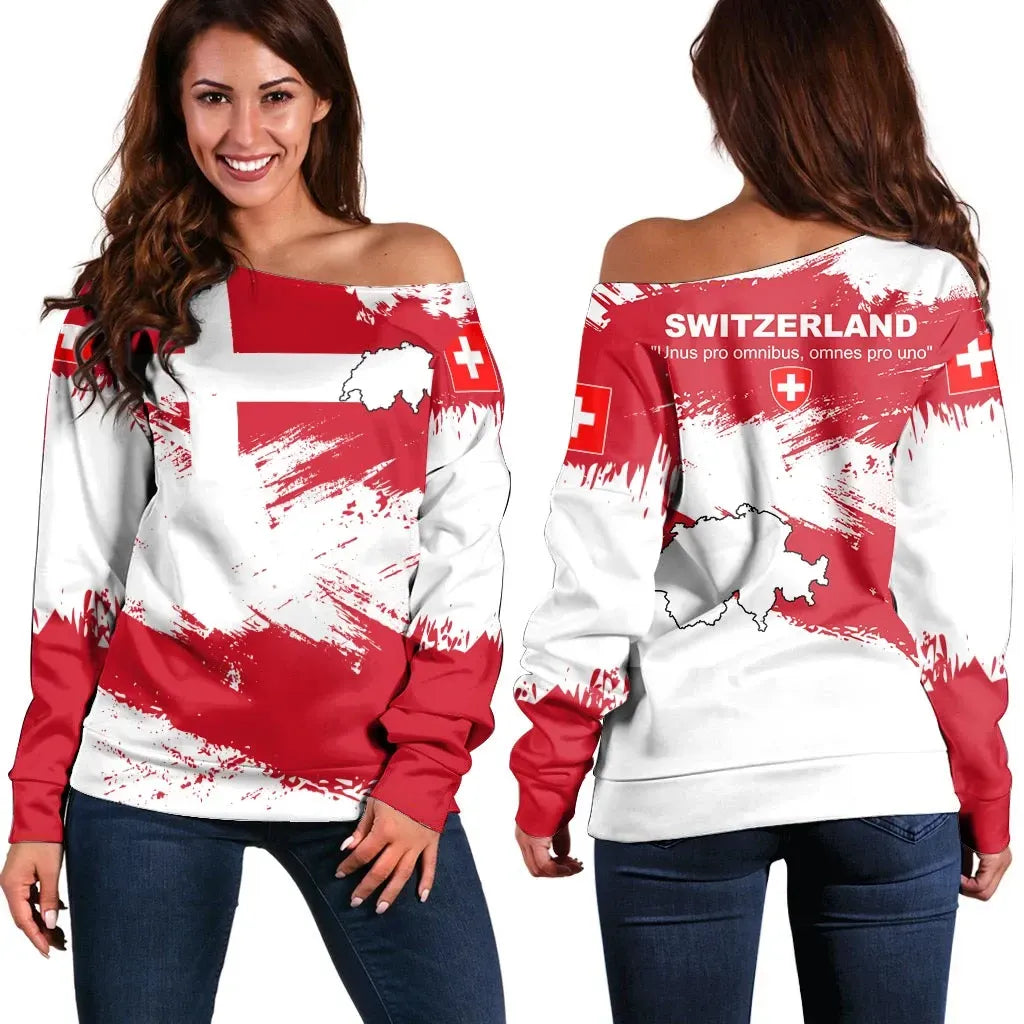 Switzerland Off Shoulder Sweater Switzerland Flag Brush