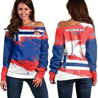 Norway Off Shoulder Sweater Norway Flag Brush