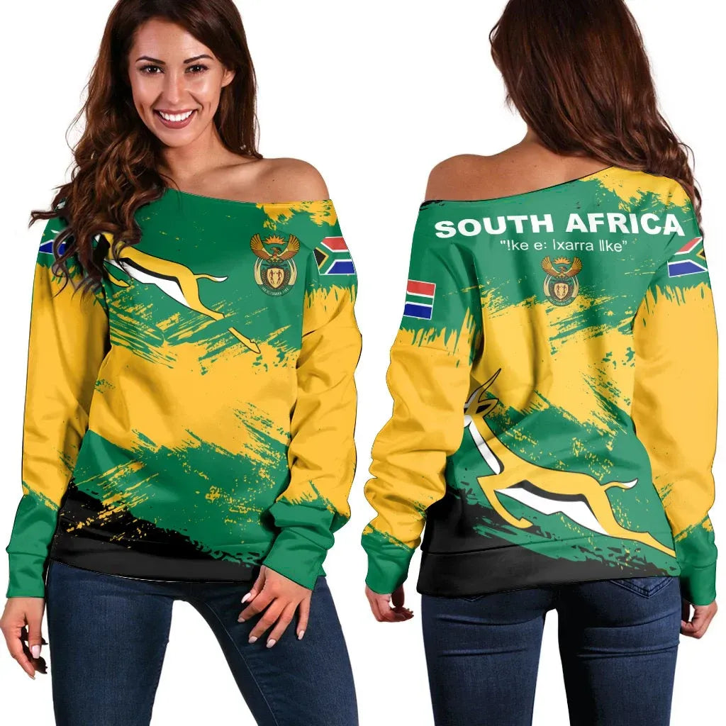 South Africa Off Shoulder Sweater South Africa Flag Brush