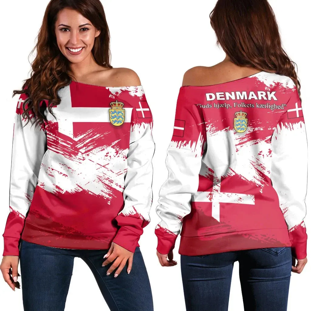Denmark Off Shoulder Sweater Denmark Flag Brush